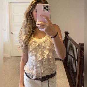 Cream Ruffle Lace Tank